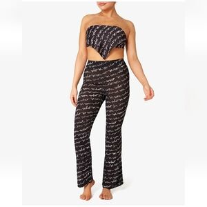 Revolve WEWOREWHAT SMOCKED GEORGETTE HIGH RISE FLARE PANT LOGO SCRIBBLE SzS $145